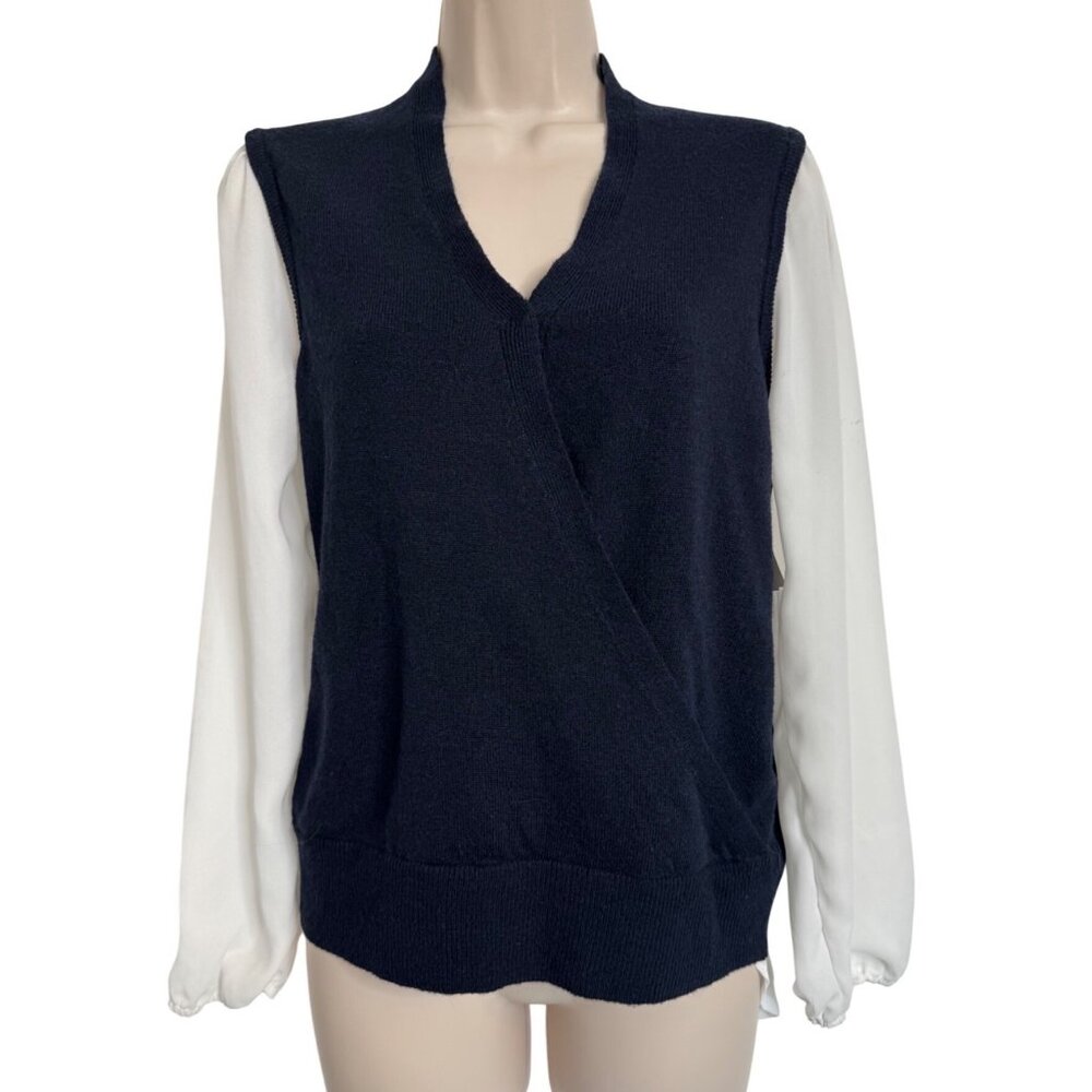 Halogen Sweater Vest Mock Shirt Size Medium Navy Knit White Top NWT